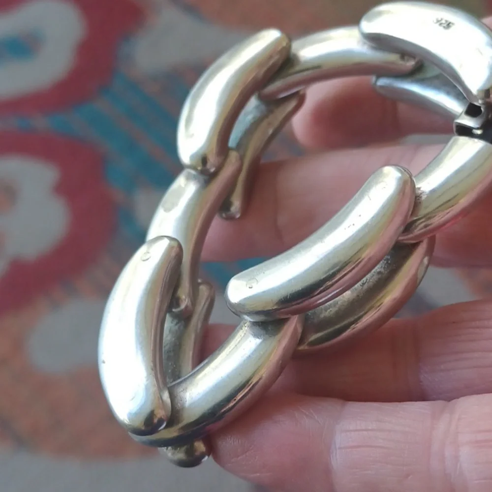 Vintage Hinged Link Bracelet Chunky 63gm of Sterling Silver 925 - Picture 9 of 12